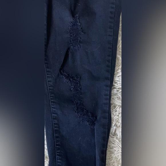 Angel Kiss Grunge Whimsigoth Pink Rose Embroidered Black Destructed Jeans Size 7 - Picture 8 of 10